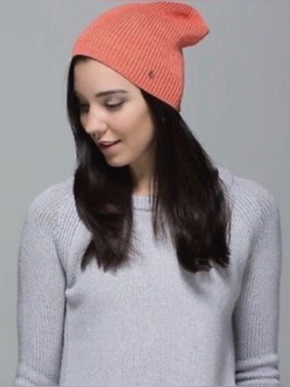 🧡 Lululemon Rad Hatter Toque Beanie Coral Orange Rib Knit Slouchy Hat 🧡